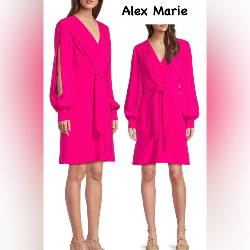 Alex Marie Paige Solid  Above Knee V-Neck A-Line Dress Size 6